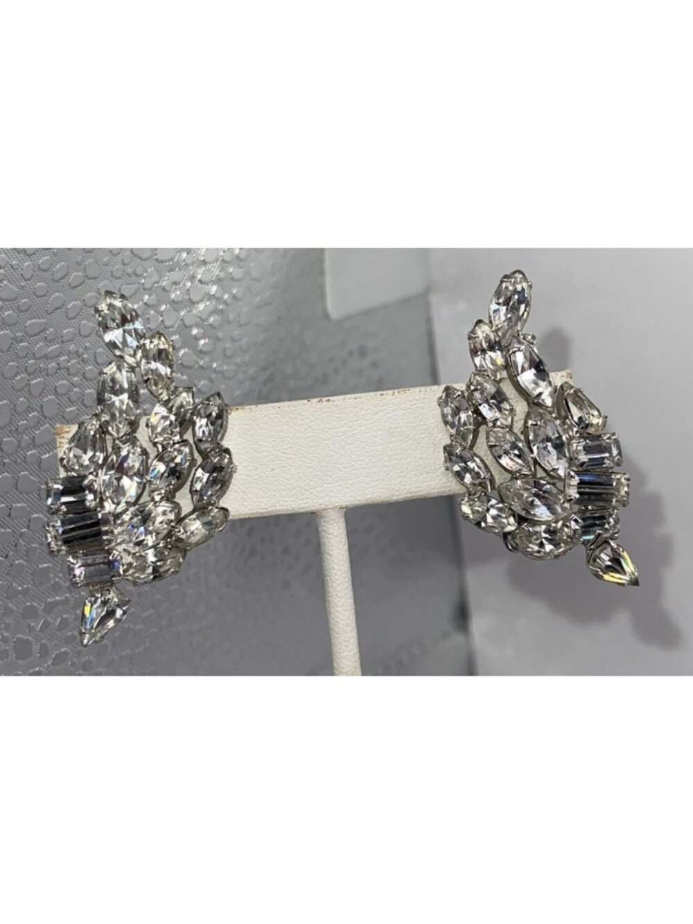 Glamorous Vintage Clear Glass Ear Climber Earrings Sparkling Statement Jewelry